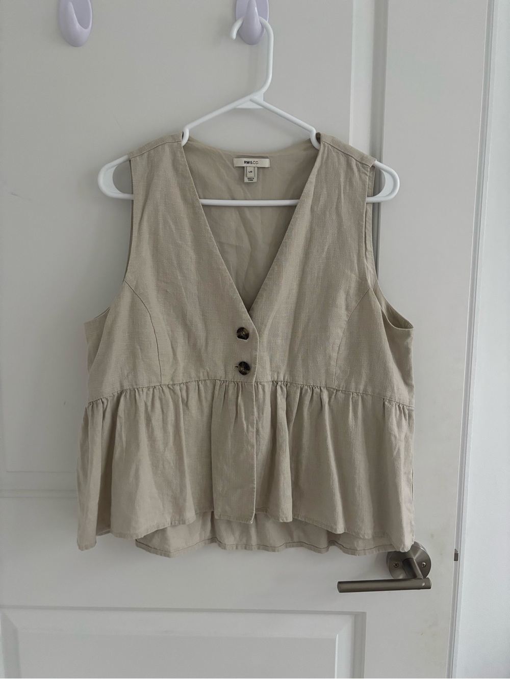 RW&CO. Beige Sleeveless Peplum Tank with Button Detail